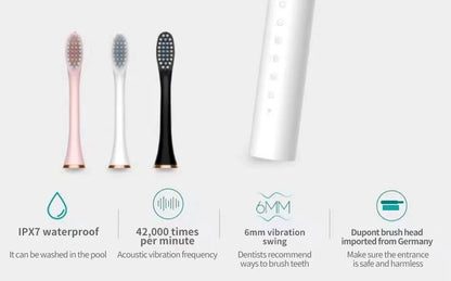 X3 Sonic Electric Toothbrush for Adults, USB Rechargeable Six-Mode Oral Care Brush with Two-Minute Brushing Cycle and 30-Second Zone Reminders