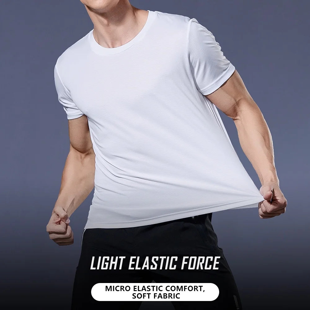 Men's Round Neck Workout T-Shirt with Short Sleeves, Listed Quick-Dry Moisture-Wicking Lightweight Gym and Running Top in Eight Colors, Asian Sizes M to 4XL