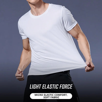 Men's Round Neck Workout T-Shirt with Short Sleeves, Listed Quick-Dry Moisture-Wicking Lightweight Gym and Running Top in Eight Colors, Asian Sizes M to 4XL