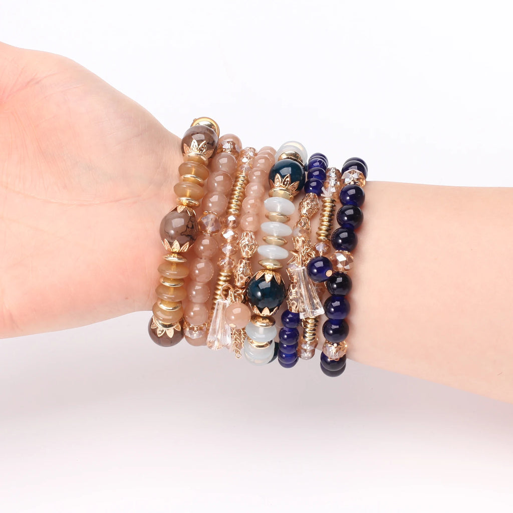 Boho Beaded Bracelets for Women, Stackable Multilayer Acrylic Bead Jewelry with Stretch Cord and Eight Color Options for Everyday Outfits and Gifts