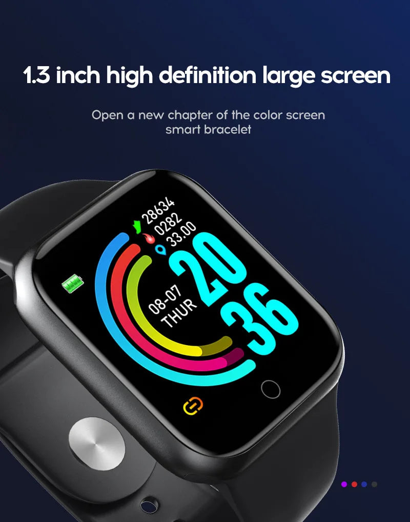 Y68 Smart Watch with Original Box for Men and Women, Gray, Black, White or Pink Wearable with Listed Sleep Monitoring and Heart Rate Functions for Compatible iOS and Android Phones