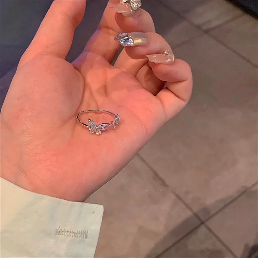 Butterfly Ring for Women with Adjustable Open Band and Silver-Color Finish, NJ-926 Fashion Jewelry for Casual Outfits, Party Looks and Gift Selection