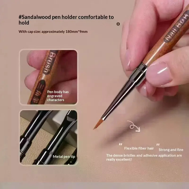 Wood Handle Nail Art Brush with Extended Bristles, Protective Metal Cap and PVC Storage Tube for Gel Application, Shaping and DIY Manicure