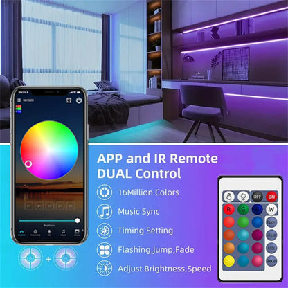 Four-Controller RGB LED Strip Lights with 5V USB Power, App or Remote Options and Nine Length Labels from 0.5m to 30m for Bedroom Decor and TV Backlighting
