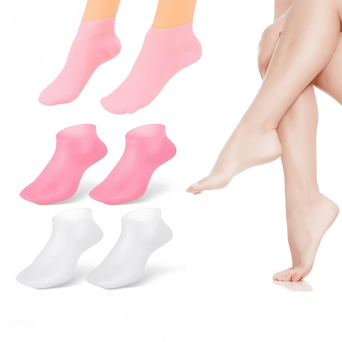 Silicone Foot Socks for Women's At-Home Moisturizing Routines, Personal Foot Care Accessory in Purple, Blue, Black, Green, Pink, White or Orange