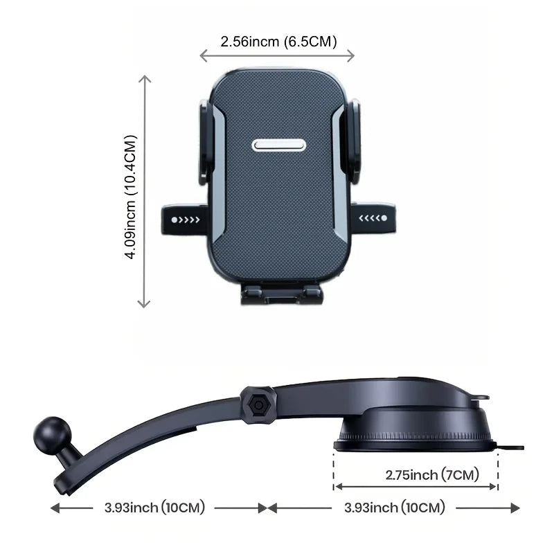 Dashboard Car Phone Holder with Pressure-Locking Suction Cup, 360-Degree Rotation and Quick-Release Clamp for Navigation in Three Black Style Options