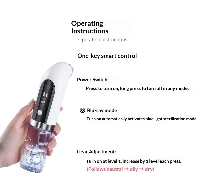 Pore Vacuum Facial Device in Ivory with Electric Micro Bubble Cleanser and USB Recharge References for Instruction-Guided Adult Personal Beauty Routines
