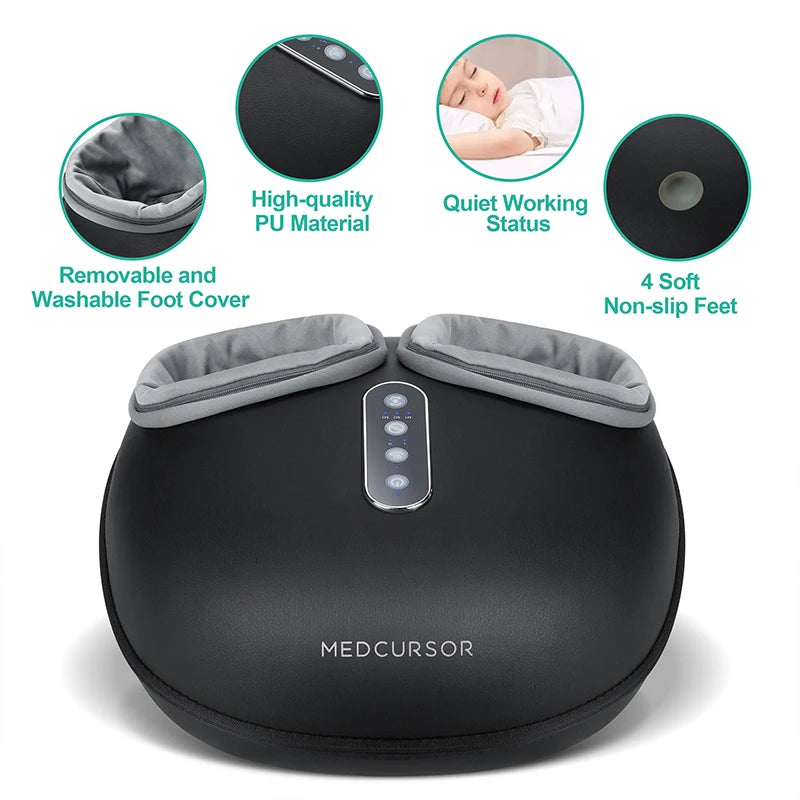 Medcursor Shiatsu Foot Massager with Heat and Roller Massage, Black MDFM400 Electric Foot Care Machine with US or EU Plug Options for Home Relaxation