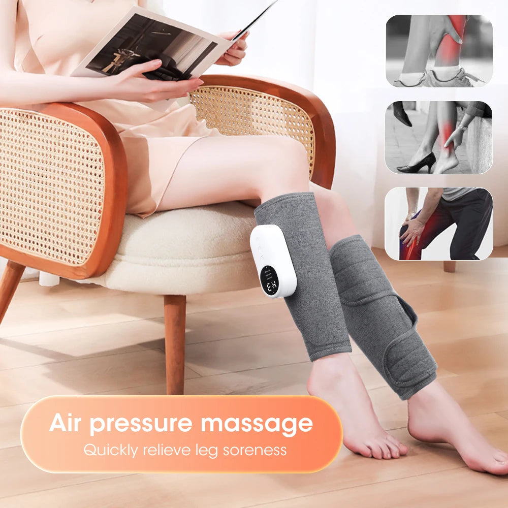 Heated Calf Compression Massager with Three Heat Settings, Three Massage Modes and Intensities, 2000mAh Battery and USB-C Charging in Single or Pair Options