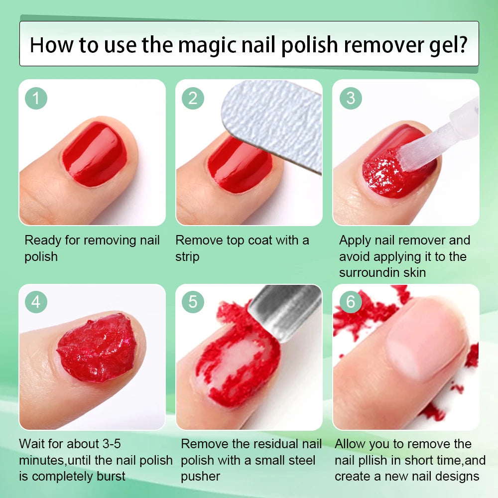 Magic Gel Nail Polish Remover with Listed 15ml Size, 2pc or 4pc Purchase Labels for UV Semi-Permanent Polish and Instruction-Guided Adult Manicure Removal