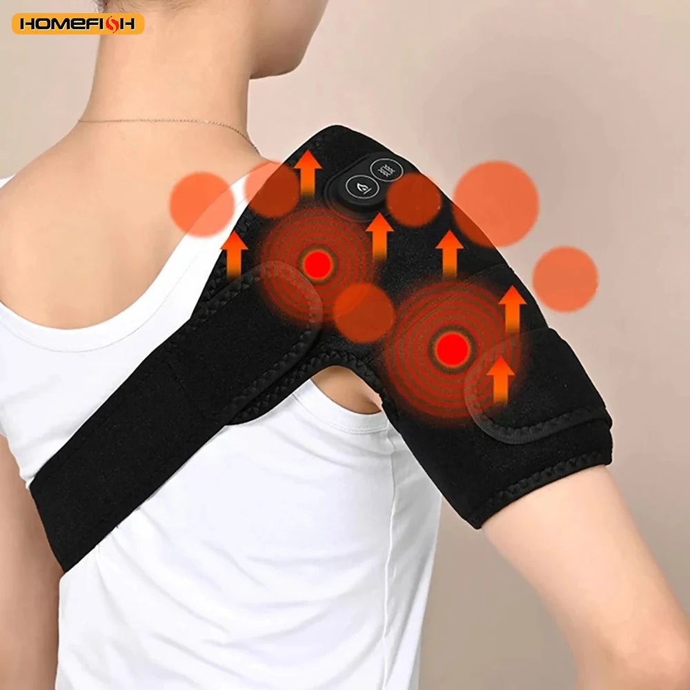 Plug-In Heated Shoulder Wrap with Adjustable Strap, Neoprene Material and Listed Graphene Heating and Pulse Vibration, HeatMassage Option Without Built-In Battery