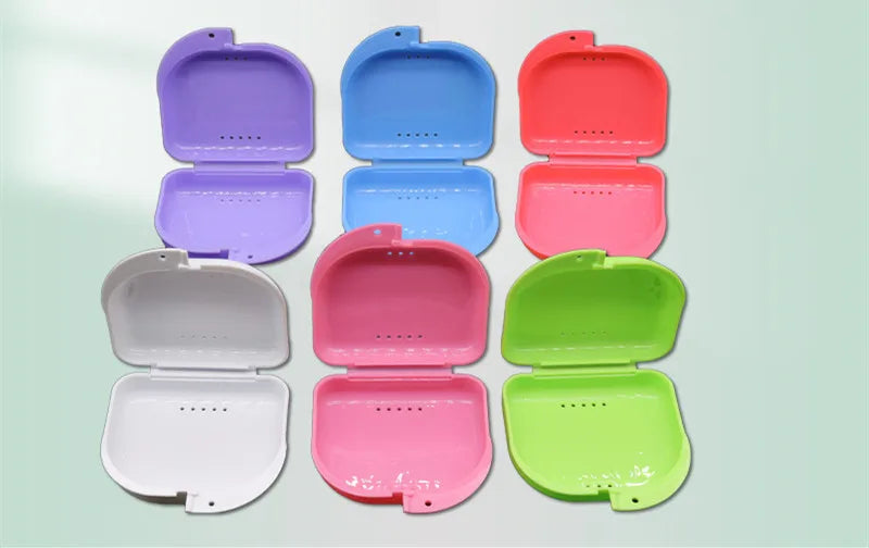 Vented Dental Storage Cases 50-Pack, Denture and Retainer Boxes with Seven Single-Color Choices or Random Mixed Colors for Compatible Removable Appliance Storage
