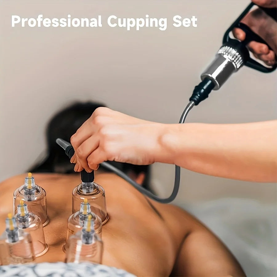 Manual Pump Cupping Set with Listed Plastic Cups in Various Sizes and Guide Reference, 12 or 24-Piece Bag Labels and 12-Piece Box Option for Adult Personal Care