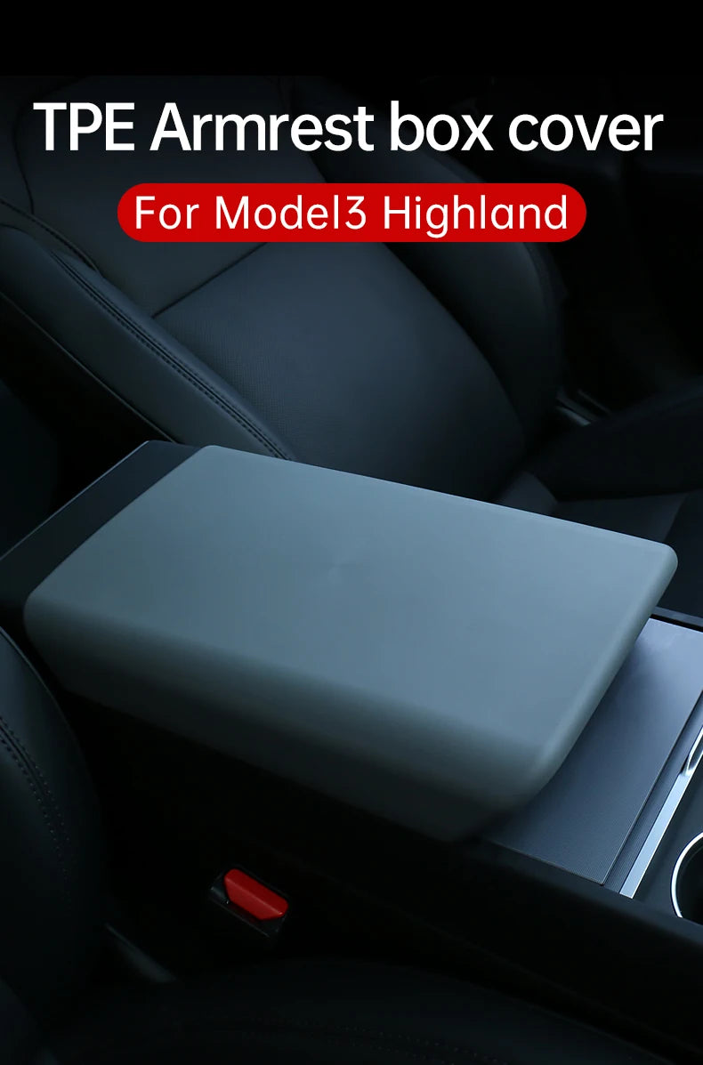 Tesla Console Lid Protector in TPE for Listed 2024 Model 3 Highland and 2025 Model Y Juniper, Soft Armrest Cover in Black or White Interior Options