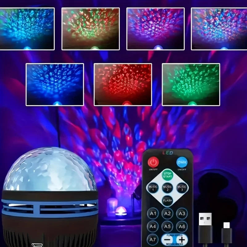 RGB Projection Night Light with Remote Control, USB 5V LED Lamp with Removable Shade in Aurora or Water Ripple Options for Bedroom, Game Room and Party Decor