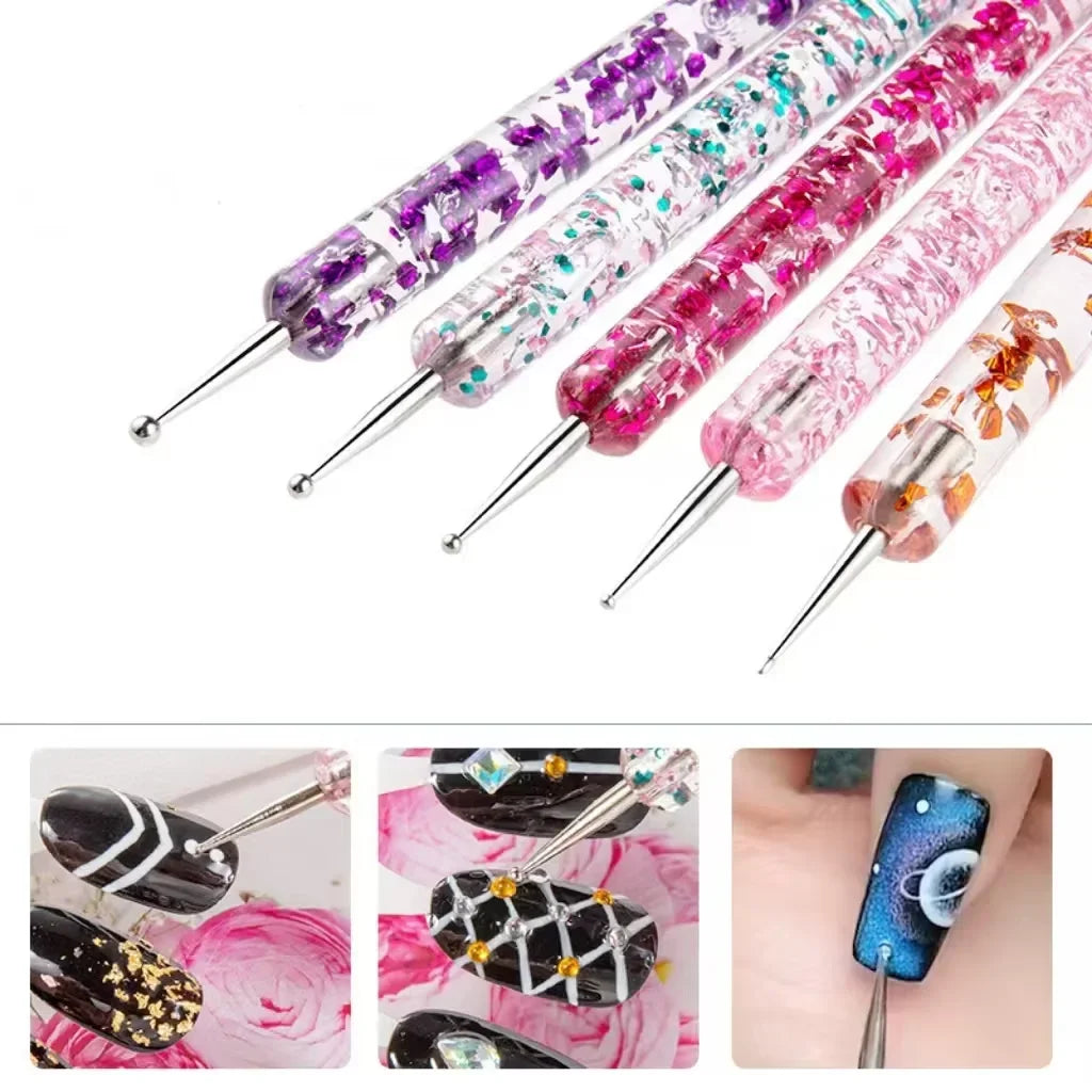 Nail Art Liner and Dotting Pen Set with 5 Dual-Ended Tools for Fine Lines, Dot Patterns and UV Gel Painting, DIY Home Manicure and Salon Decoration