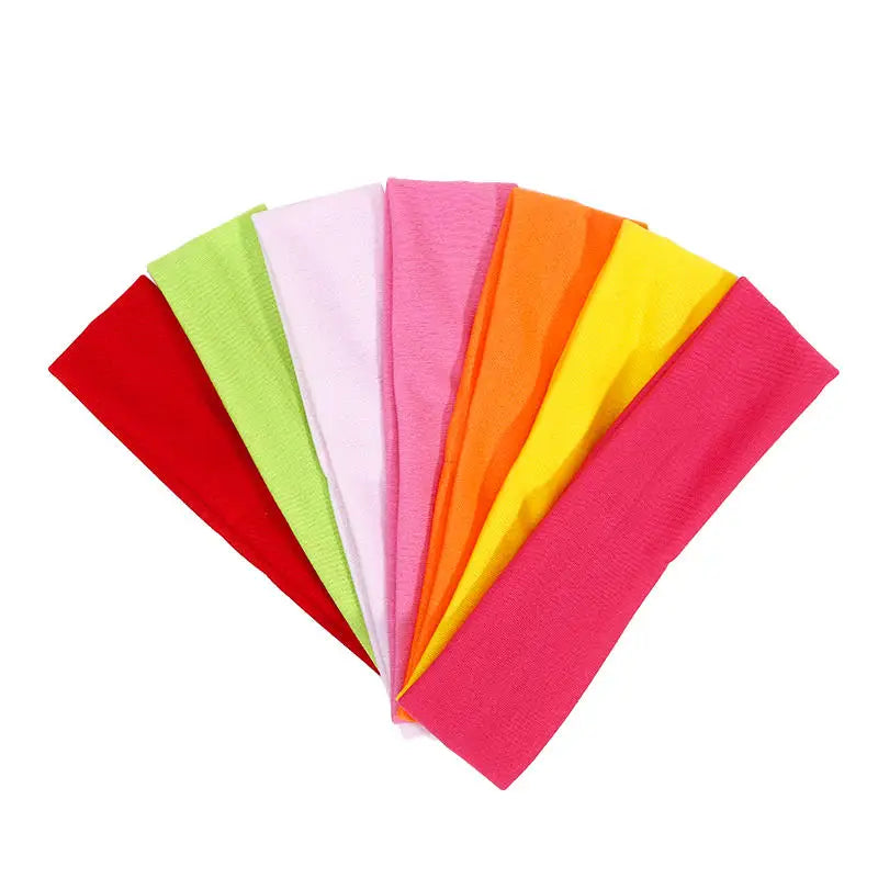Elastic Sports Headbands for Women, Seven-Piece Stretchy Cloth Hairband Set in Black, Pink, Grey or Style Selections for Yoga, Running and Casual Hair Styling