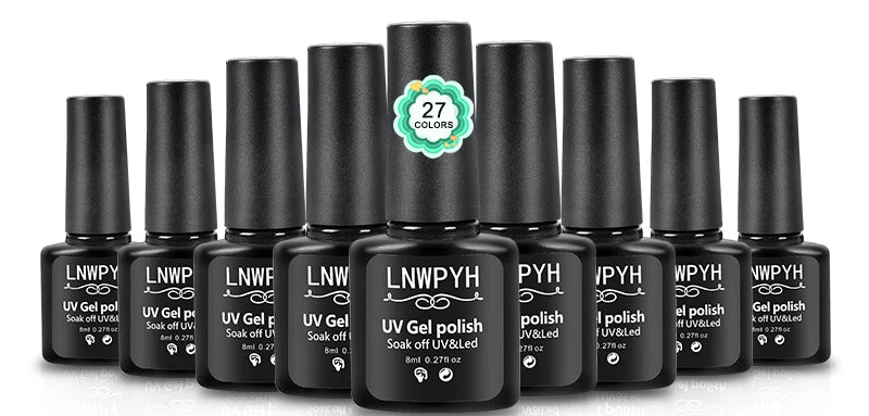 27-Color Soak-Off Gel Nail Polish Kit by LNWPYH with UV LED Sensor Lamp, 4 Extension Gel Colors, Base Coat, Glossy and Matte Top Coats for Adult Nail Art