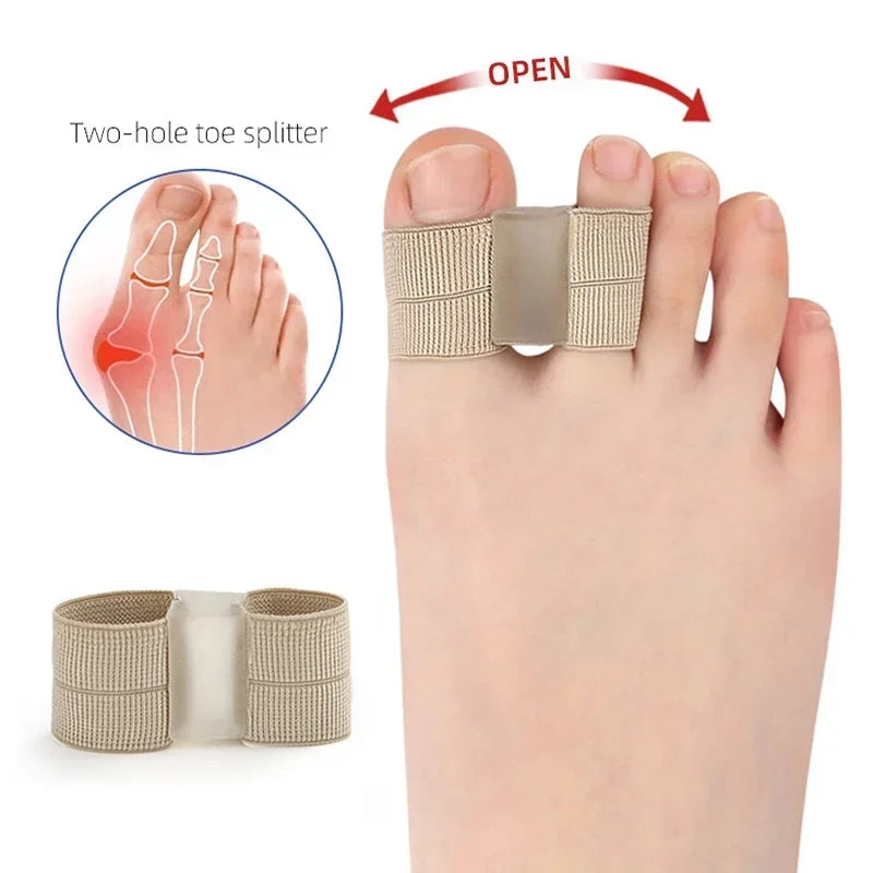 Two-Loop Toe Separator with Soft Flexible Gel Spacer, Nude Color and Listed SEBS, Nylon and Fiber Materials, One or Two-Piece Foot Care Options