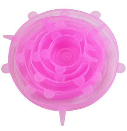 Round Stretch Food Covers Set of 6, Reusable Bowl and Dish Lids with Listed Sizes from 6 to 18cm in White, Blue, Yellow or Pink for Kitchen Storage