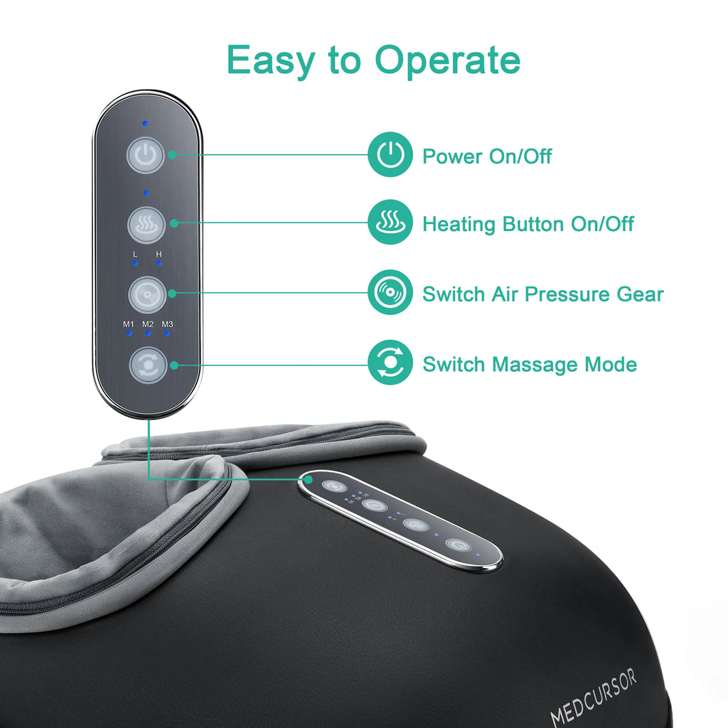 Medcursor Shiatsu Foot Massager with Heat and Roller Massage, Black MDFM400 Electric Foot Care Machine with US or EU Plug Options for Home Relaxation