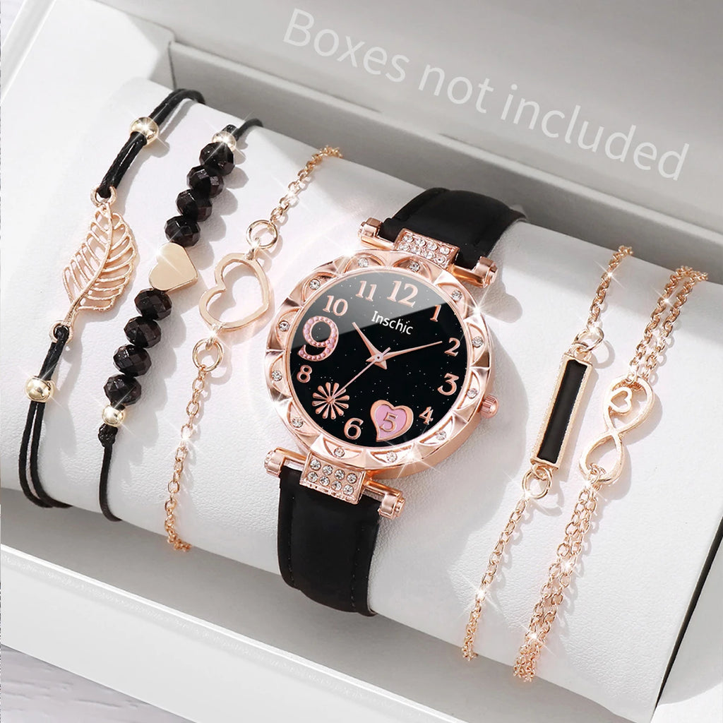 Women's Heart Dial Quartz Watch with Leaf Bracelet Set Reference, Eight No-Box Style Options and Listed 33mm Case for Casual Outfits and Fashion Gifts