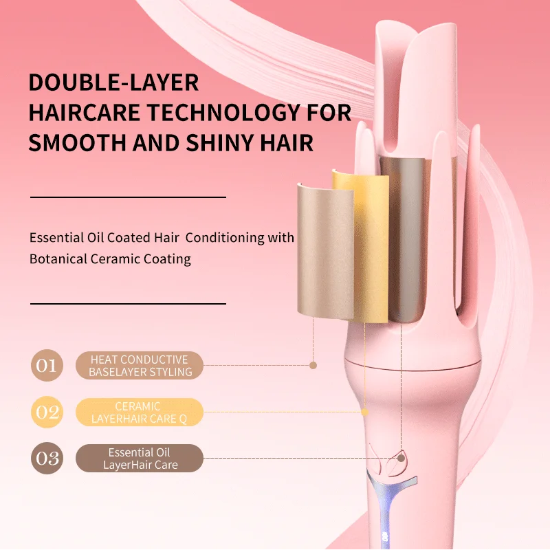 Bidirectional Automatic Curling Iron Model 391, Listed 32mm Ceramic Hair Curler with Three Described Heat Settings and 30-Minute Auto Shut-Off in Pink or Purple