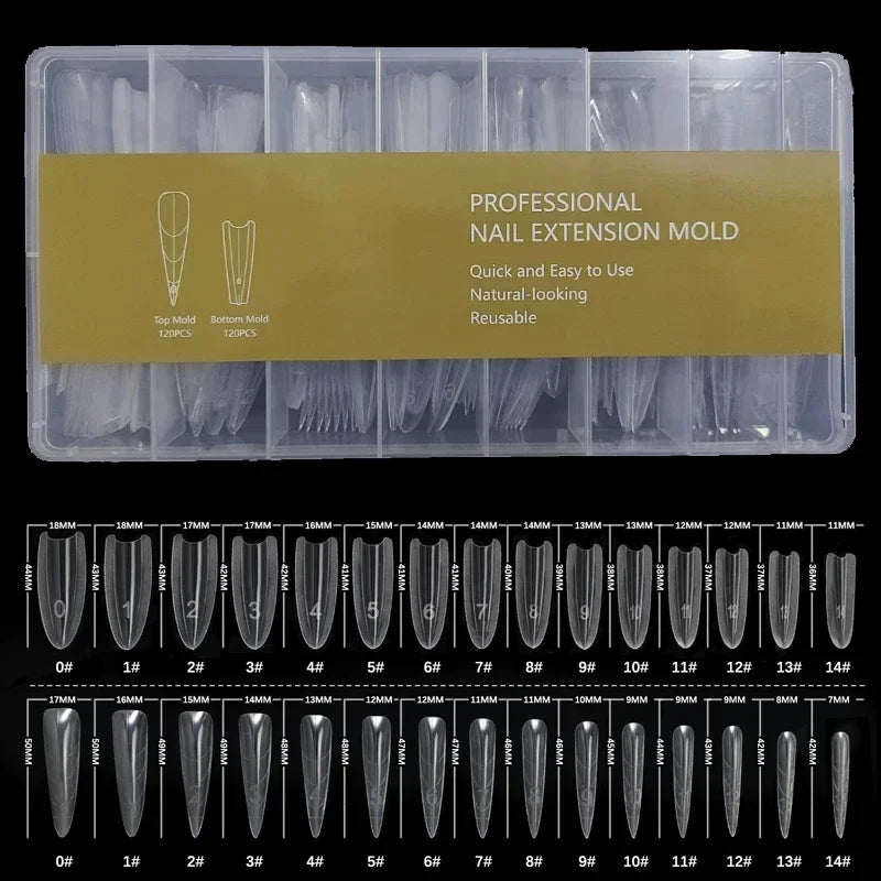 Reusable Sandwich Dual Nail Forms, Listed 240-Piece and 15-Size Top and Bottom Extension Molds with Long Point, Beagle T and Ellipse Options