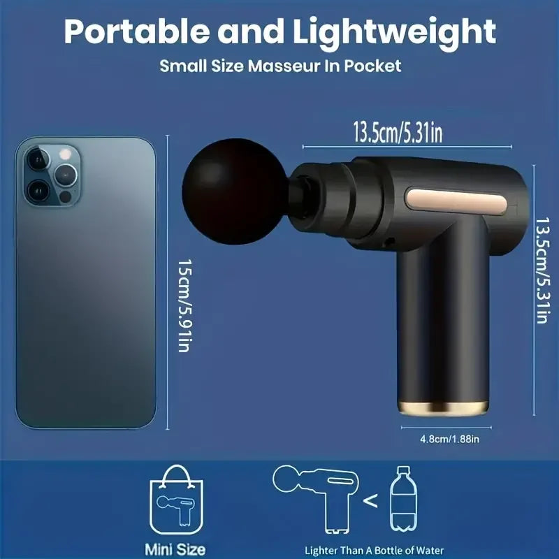 Mini USB-C Massage Gun with Adjustable Speed, Lightweight Handheld Percussion Design and Gray LCD Option for Everyday Home Relaxation