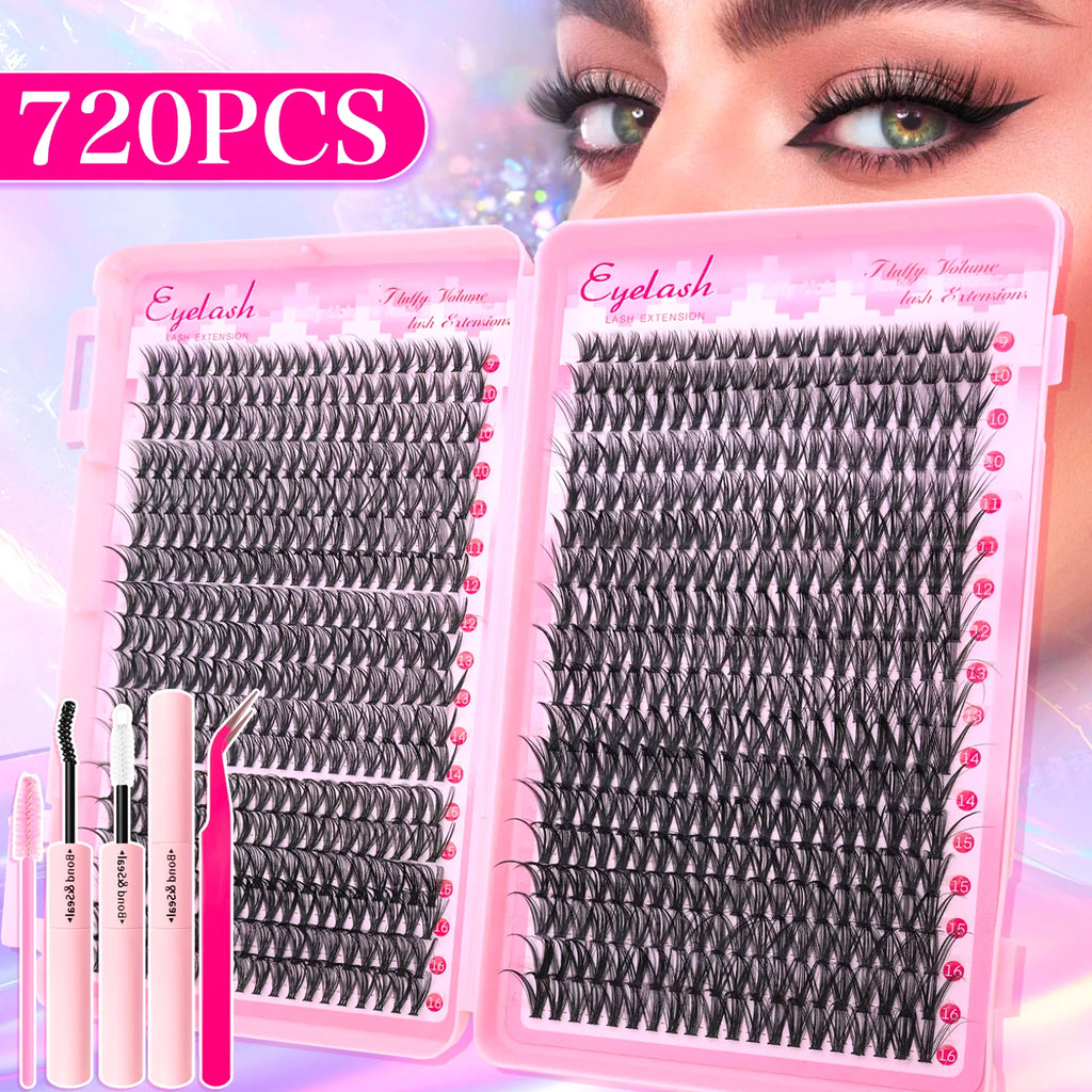 Lash Cluster Extension Kit with Wispy Volume, Fourteen Quantity and Style Options Including Spike and Bottom Lash Labels for Adult Makeup Looks