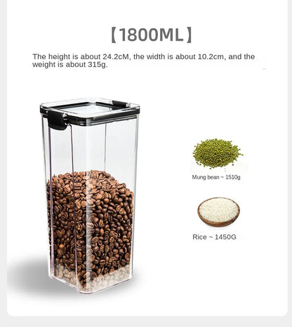 Clear Pantry Storage Jars with White or Black Covers, Five Capacity Options from 460ml to 1800ml and Single-Size Packs or Mixed Five-Size Kitchen Sets