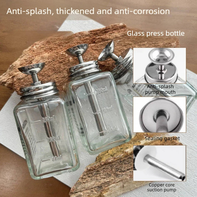 Nail Polish Remover Dispenser Bottle, 180ml Square Refillable Glass Container with Push-Down Pump for Home Manicures and Salon Nail Stations