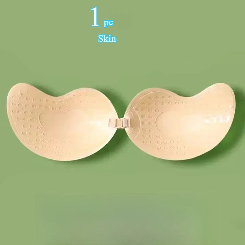 Backless Strapless Adhesive Bra for Women with Silicone Cups and Front Closure, Reusable Wire-Free Design in Black or Skin Tone, A–D Sizes