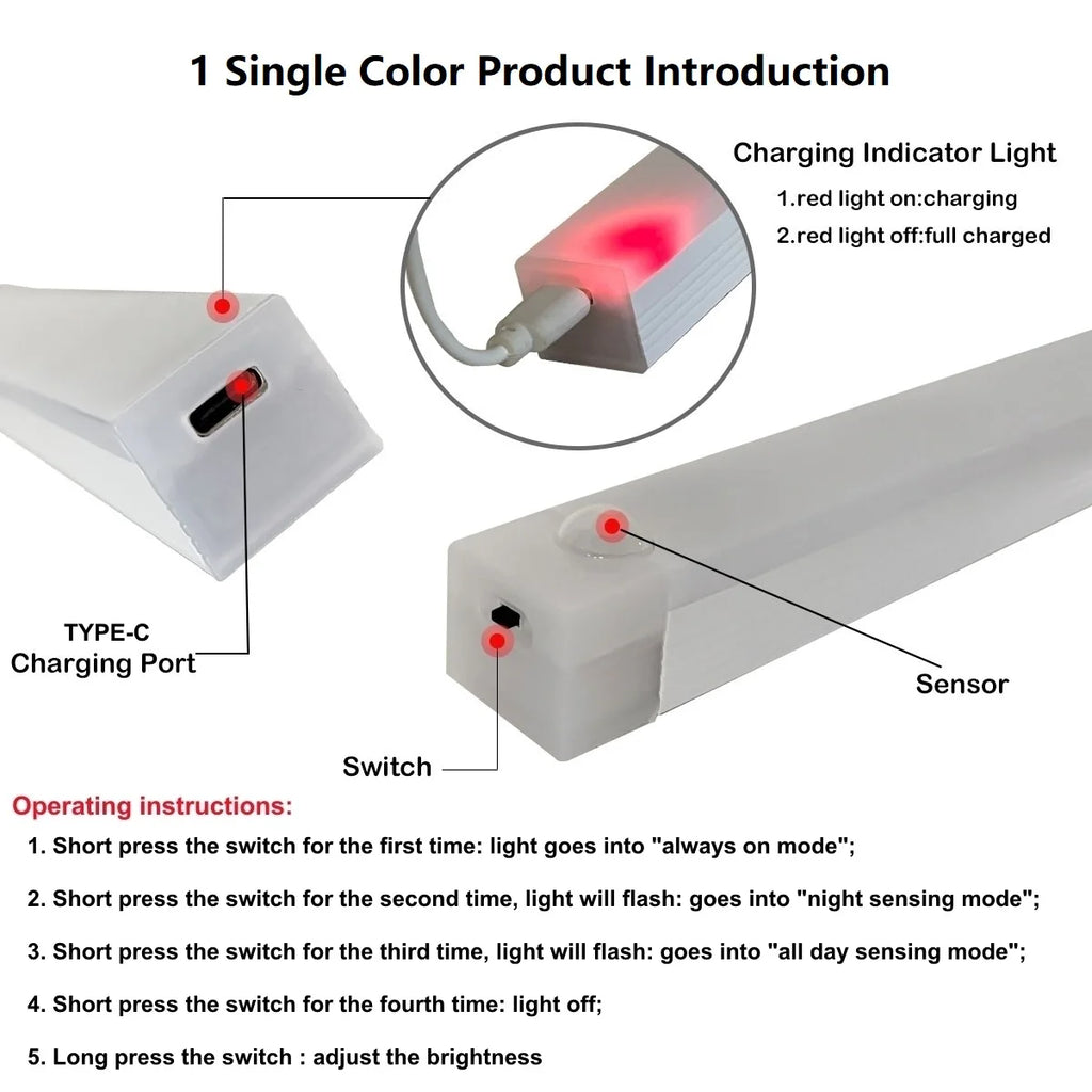 USB Rechargeable Motion Sensor Light Bar with Magnetic Mounting, Cordless LED Cabinet Lamp in 10, 20, 30 or 50cm Lengths with White Lighting Options