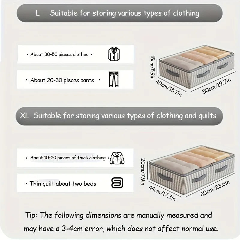 Non-Woven Bedding Storage Bag with Clear Window, Zipper Closure and Carry Handle, L or XL Clothes Organizer for Blankets, Quilts and Wardrobe Sorting