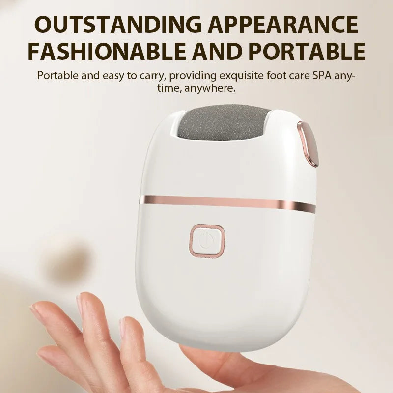 Electric Foot File with Rechargeable Design and Three Grinding Heads, Two Fine and One Coarse Head, White Portable Foot Care Tool for At-Home Pedicure Routines