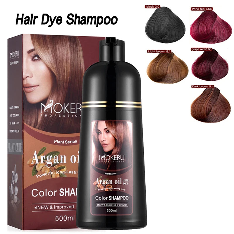 Hair Dye Shampoo by Mokeru with Listed Argan Oil, Black Brown Red Purple and Silver Gray Shade Options for Adult At-Home Hair Coloring Routines