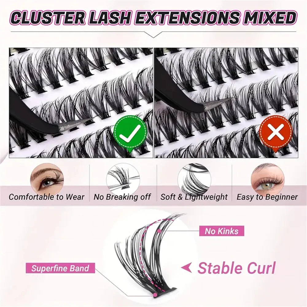 200-Piece Natural Lash Clusters with C-Curl and 10–16mm Mixed Length References, LC136 Style Options for Customized Adult Everyday and Occasion Eye Makeup