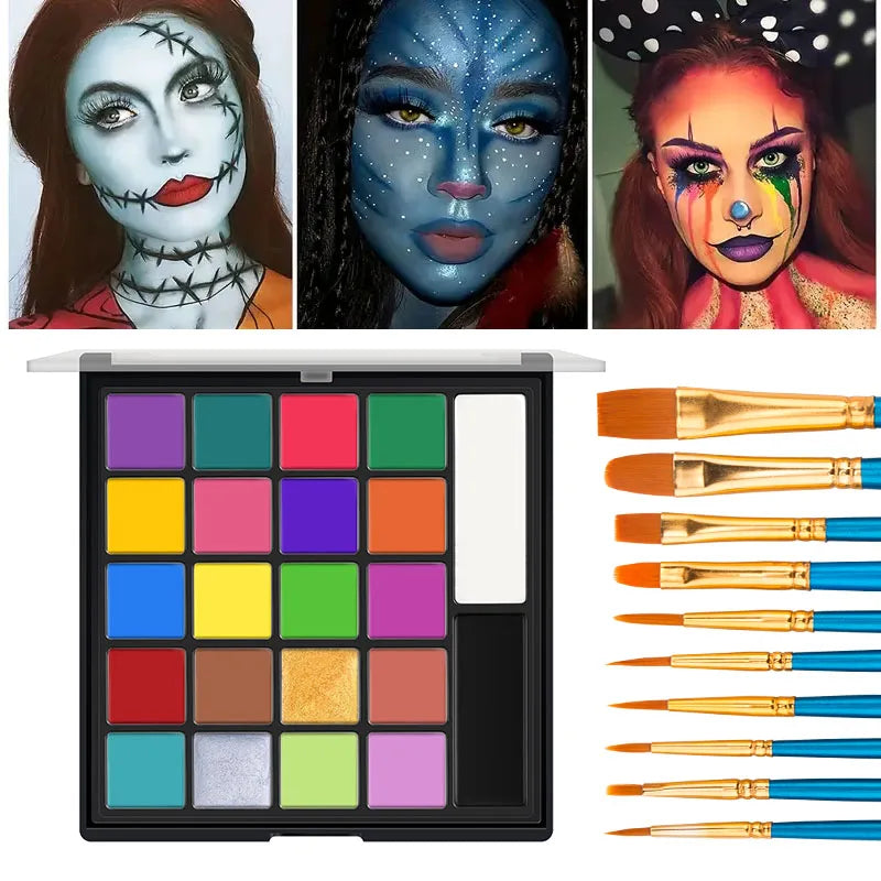 22 Color Face Paint Palette and SFX Makeup Kit Options for Halloween, Cosplay and Stage Costumes, with Brush Bundle Choices for Creative Body Art