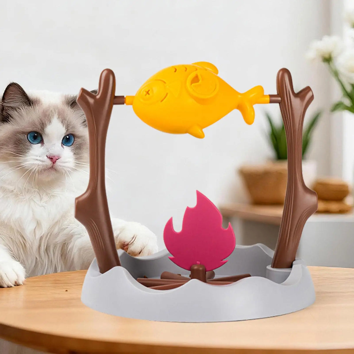 Cat Puzzle Feeder with 360-Degree Rotating Treat Dispenser, Adjustable Food Outlet and PP Construction for Interactive Snack Play and Slow Feeding