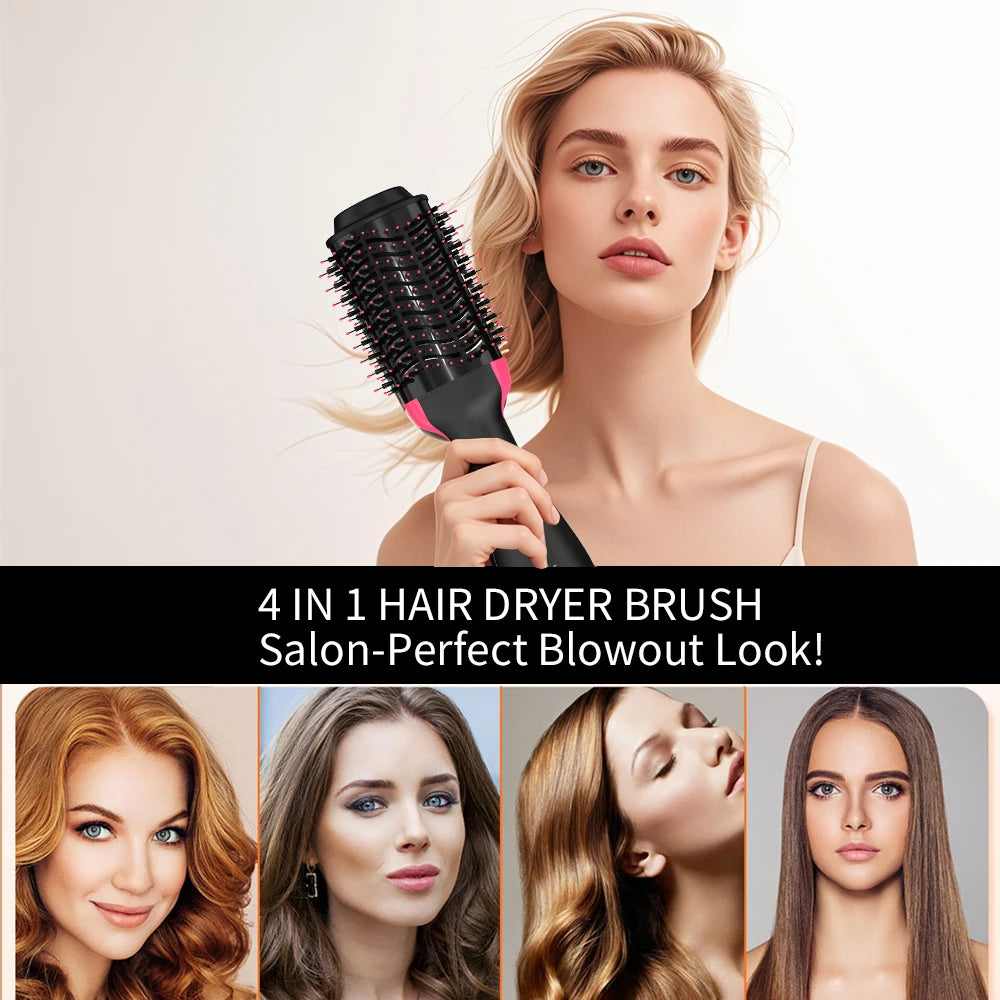 Oval Hair Dryer Brush by LISAPRO, Red 1000W Ionic Hot Air Volumizer with Three Heat Settings, Dial Control and 2.5m Swivel Cord for At-Home Blowouts