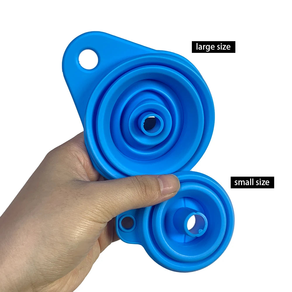 Collapsible Silicone Car Funnel for Compatible Liquid Transfer, Small 6cm or Large 8.5cm Width with 1, 2 or 4-Piece Choices and Foldable Garage Storage Design