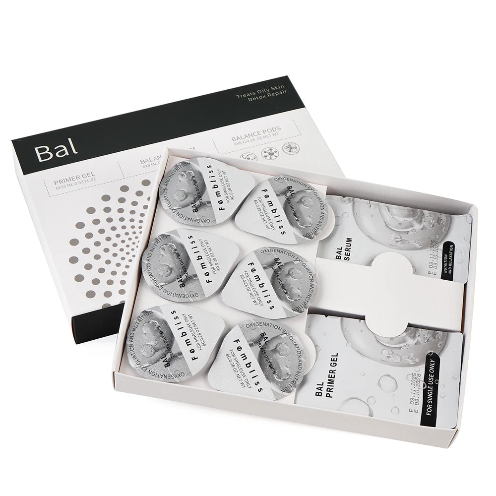 Facial Pod Serum and Gel Kit with Listed Six 8g Pods, Six 8ml Serums and Six 15ml Gels, Seven Type Choices and Separate Bubble Pen Option