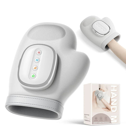 Heated Finger and Palm Massager in Gray with 13 TPU Airbags, Three Modes, Five Intensity Levels, 2000mAh Battery and Type-C Charging for Adult Relaxation