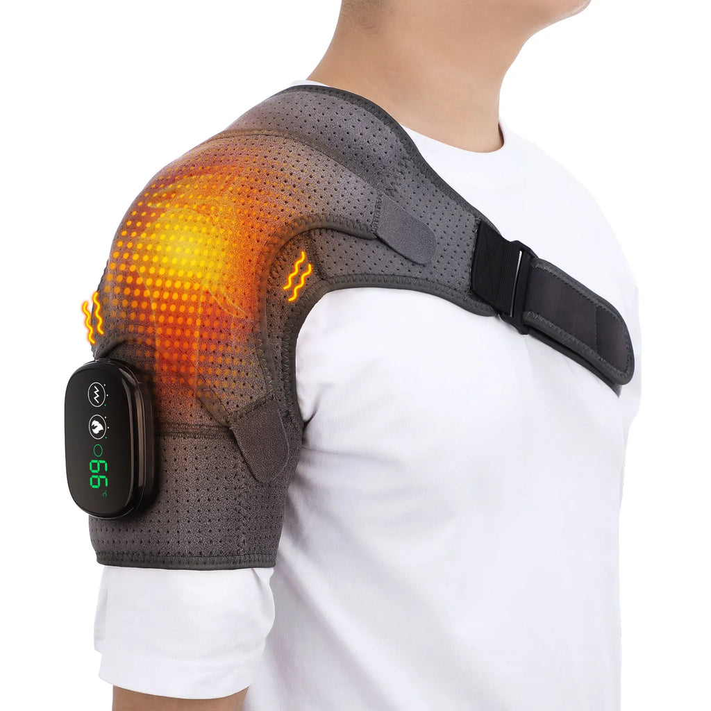 Electric Shoulder Heating Belt with Listed Adjustable Massage and Support Wrap Design, Gray, Black or Black-and-Gray Options for Adult At-Home Personal Care
