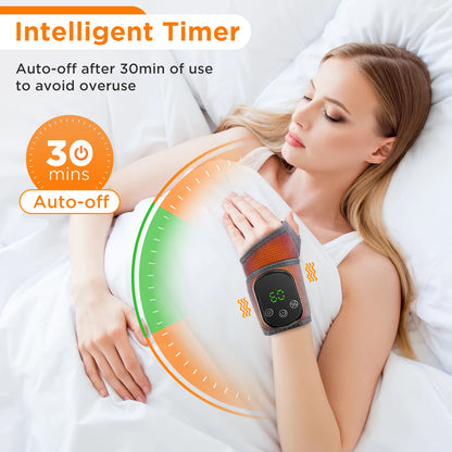 Heated Wrist Massager Wrap with Three or Five Heat Settings, Three Vibration Modes and Adjustable Strap, Type-C Rechargeable Models for Personal-Care Breaks
