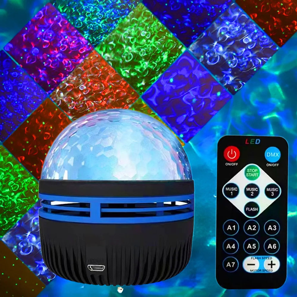 RGB Projection Night Light with Remote Control, USB 5V LED Lamp with Removable Shade in Aurora or Water Ripple Options for Bedroom, Game Room and Party Decor