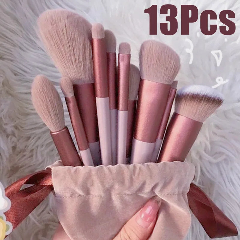 Synthetic Makeup Brush Set with Soft Fibers, Plastic Handles and Aluminum Ferrules, Color Choices and Select Bag Options for Foundation, Eyeshadow and Blush