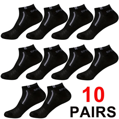 Men's Mesh Ankle Socks in Polyester, Short Casual and Sports Style Multipacks with 5, 10, 20, 30 or 40-Pair Labels and Black, White, Gray or Mixed Options