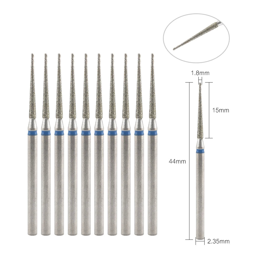 Diamond Nail Drill Bits, Listed 10-Piece Milling Accessories with 2.35mm Shanks, A-Series and Grade-Labeled Options for Professional Electric Manicure Filing
